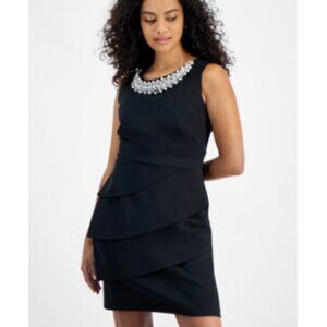 Petites Womens Embellished Polyester Cocktail Dress